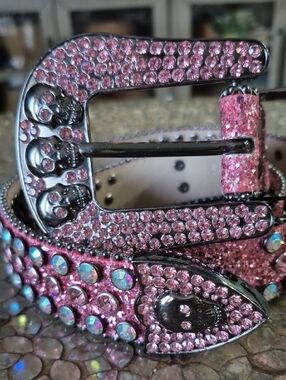 Pink Crystal Skull Accent Women's Belt